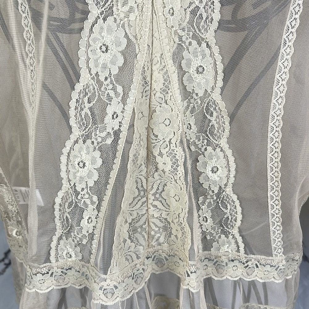 Coldwater Creek Cream Lace Blouse Button-Up Sheer 3/4 Flutter Sleeve Victorian - Picture 8 of 13